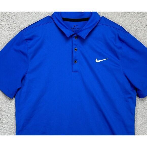 Nike Shirt Adult Medium Dri-Fit Blue Golf Polo Short Sleeve Swoosh Rugby Mens